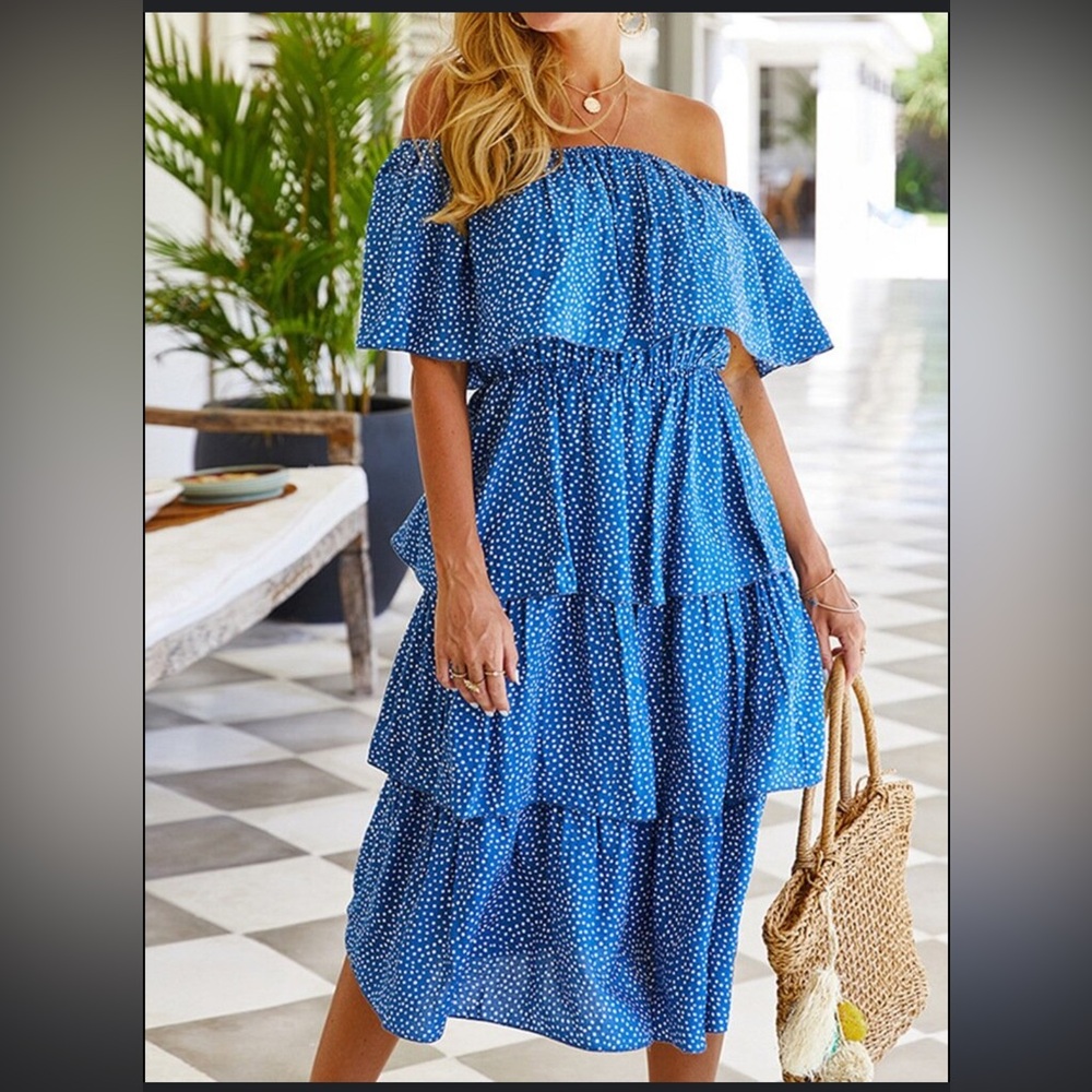 Blue Polka Dot Tiered Dress